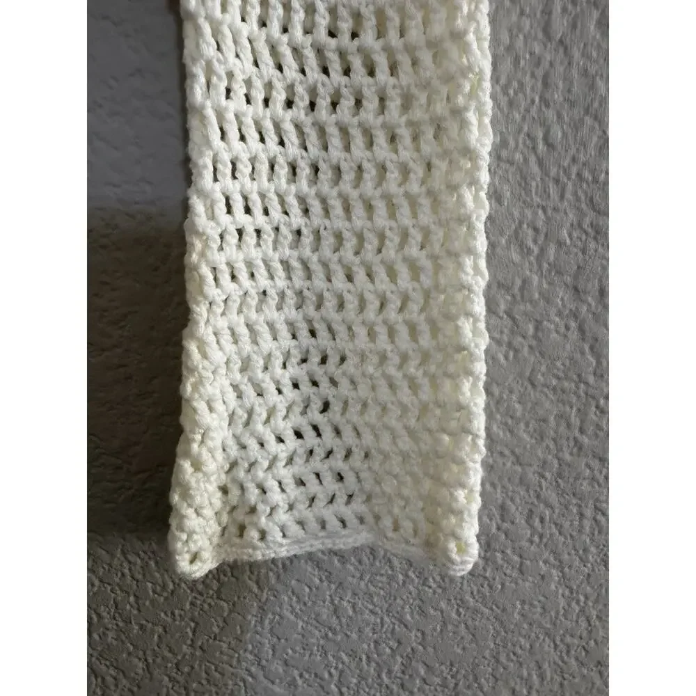 Tiger Mist XS Ivory Crochet Open Back Tie Long Sleeve Crop Top Festival #7407